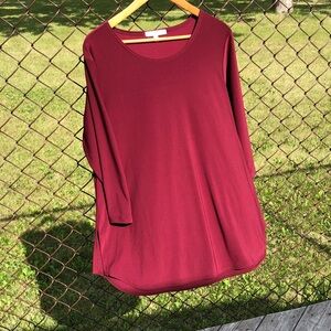SYMPLI Burgundy Long Sleeve Scoop Neck Tunic 3/4 Sleeve Side Vents Size 16 #1235